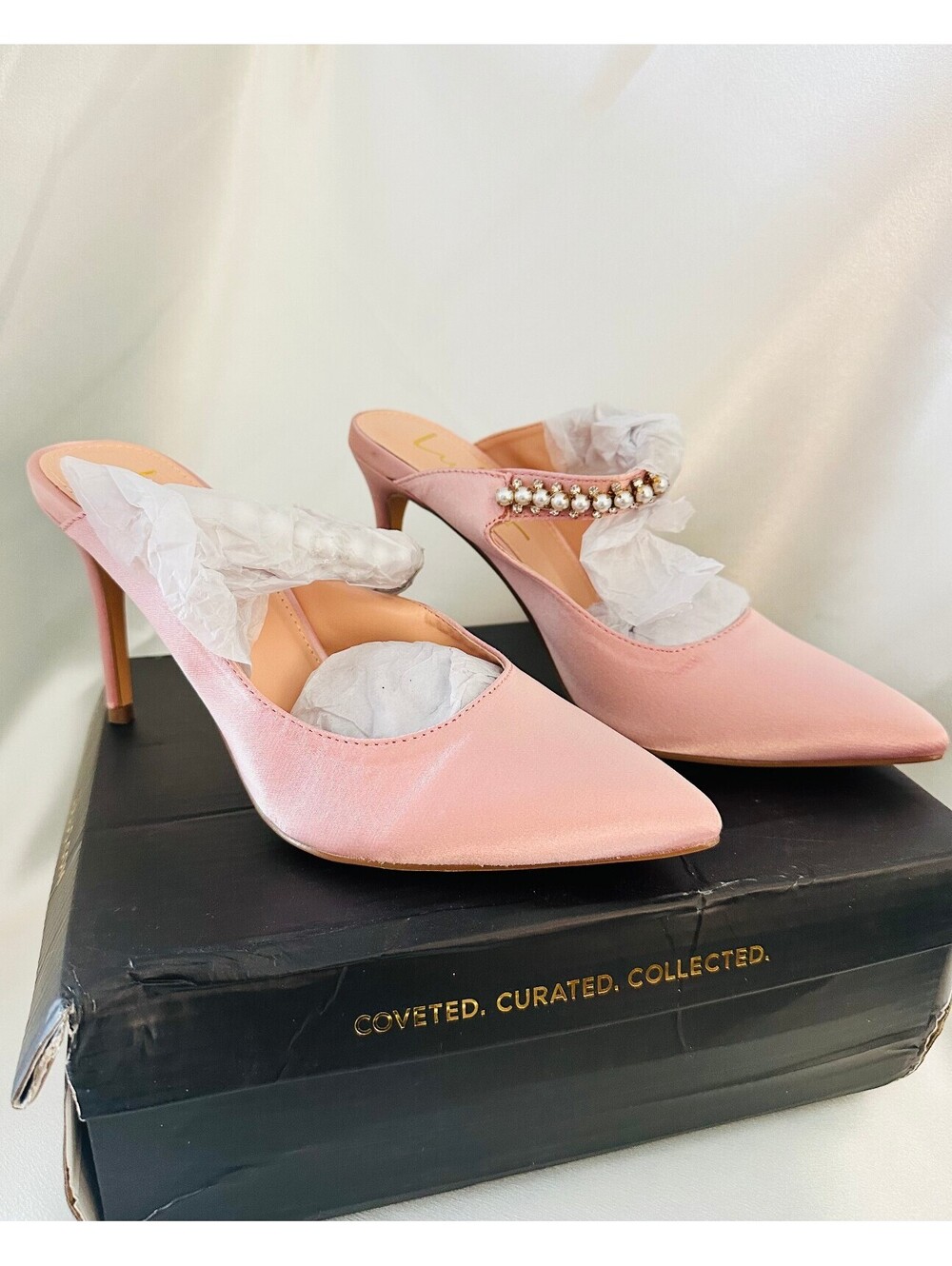 Lulus Sephoraa Rose Gold Satin Pearl Pointed-Toe Mule Pumps
